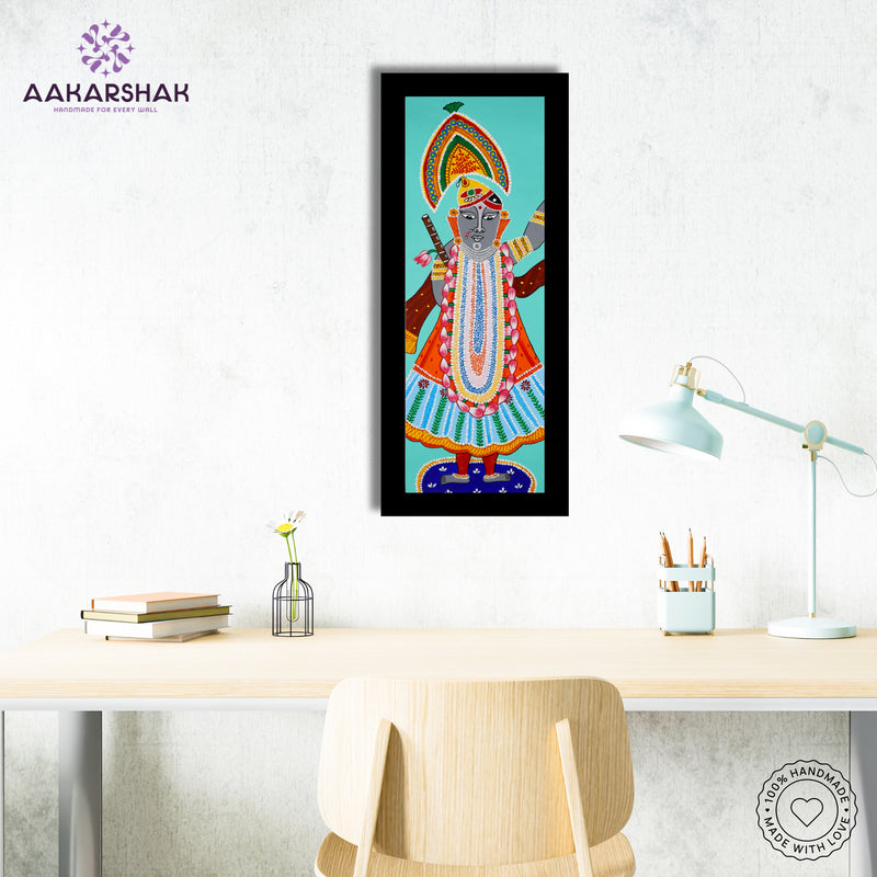 Artisan-made Pichwai painting featuring symmetrical designs and cultural symbolism