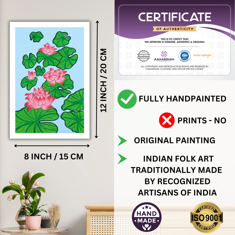 AAKARSHAK Pichwai Painting Handmade Lotus Pichwai art Framed Traditional Indian paintings for Wall Living room Home decor Gifts - 8x12 Inch |(PWSM103)