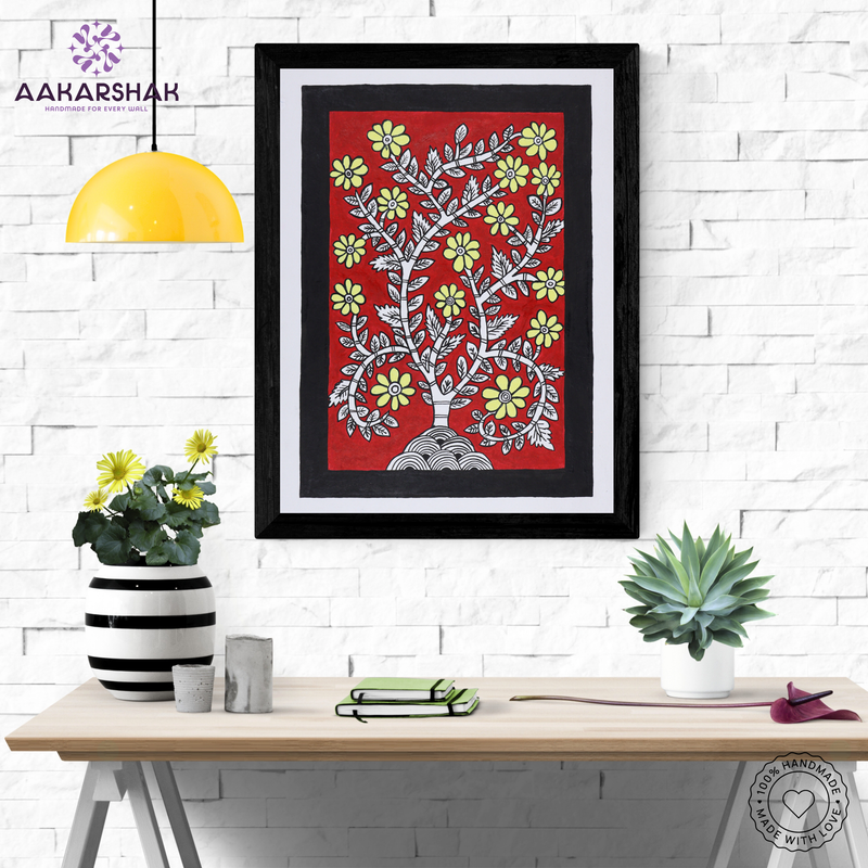 AAKARSHAK Kalamkari Painting Handmade Tree of life Kalamkari art Framed Traditional Indian paintings for Wall Living room Home decor Gifts - 12x16 Inch |(KME105)