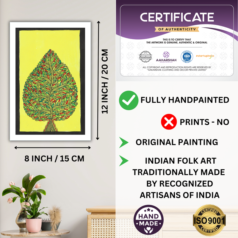 AAKARSHAK Madhubani Painting Handmade Tree Mithila art Framed Traditional Indian paintings for Wall Living room Home decor Gifts - 8x12 Inch |(WSM125)