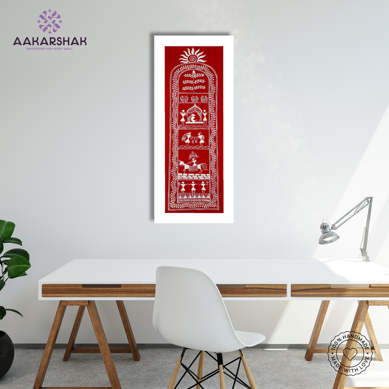 AAKARSHAK Warli Painting Handmade Wedding Warli art Framed Traditional Indian paintings for Wall Living room Home decor Gifts - 8x23 Inch |(WWLO105)