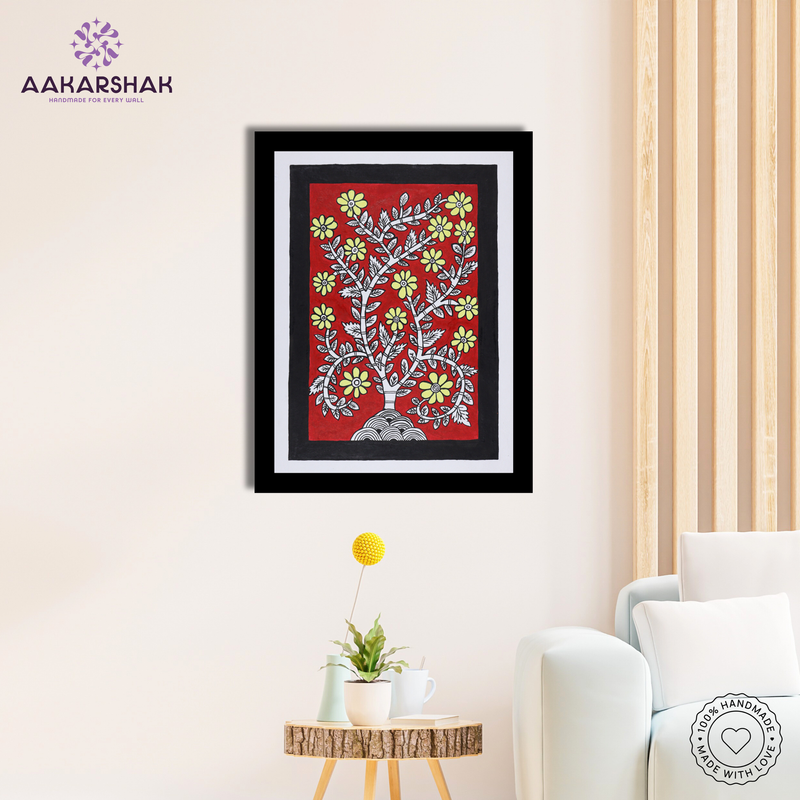 AAKARSHAK Kalamkari Painting Handmade Tree of life Kalamkari art Framed Traditional Indian paintings for Wall Living room Home decor Gifts - 12x16 Inch |(KME105)