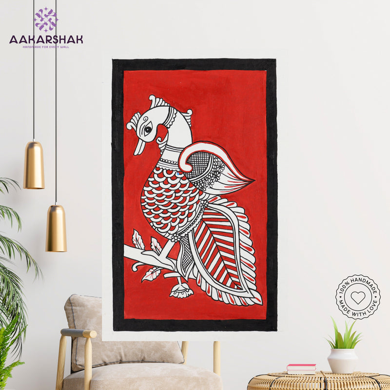 Close-up view of hand-painted Kalamkari design using traditional pen and dye technique