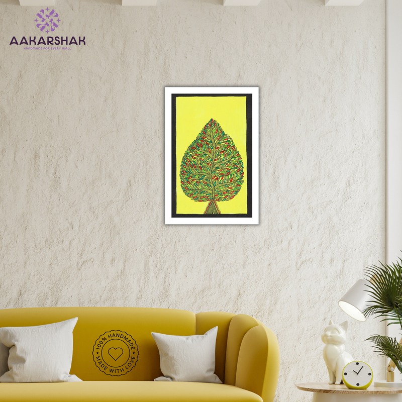 AAKARSHAK Madhubani Painting Handmade Tree Mithila art Framed Traditional Indian paintings for Wall Living room Home decor Gifts - 8x12 Inch |(WSM125)