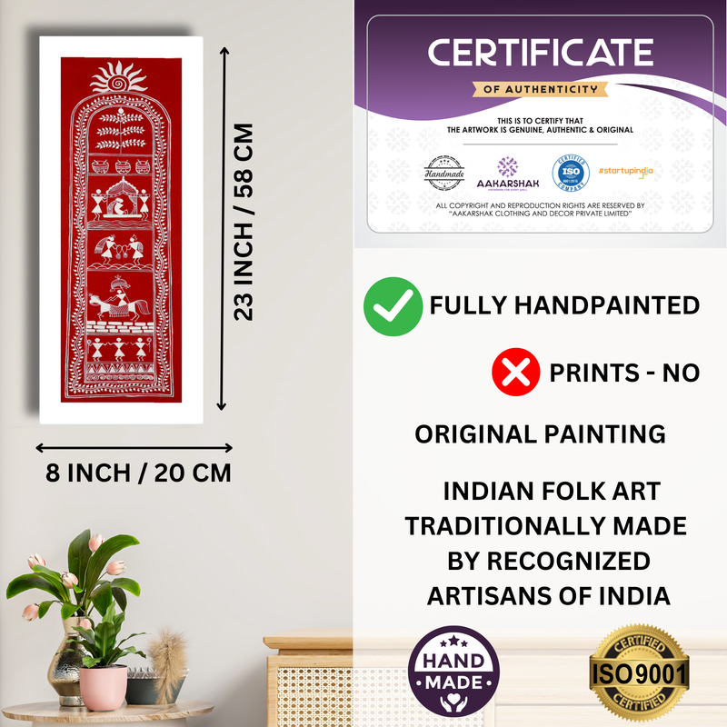 AAKARSHAK Warli Painting Handmade Wedding Warli art Framed Traditional Indian paintings for Wall Living room Home decor Gifts - 8x23 Inch |(WWLO105)