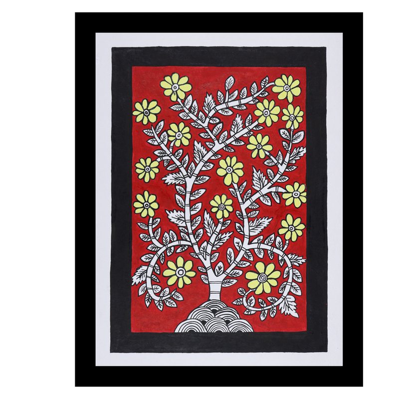 AAKARSHAK Kalamkari Painting Handmade Tree of life Kalamkari art Framed Traditional Indian paintings for Wall Living room Home decor Gifts - 12x16 Inch |(KME105)