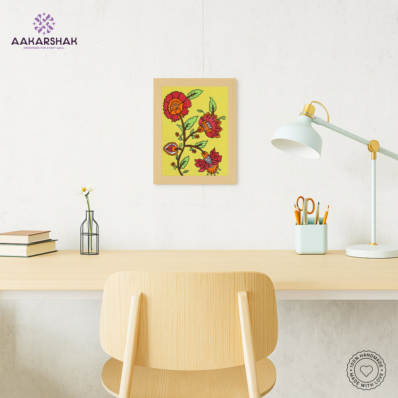 Traditional Indian wall painting displayed in modern home interior setting