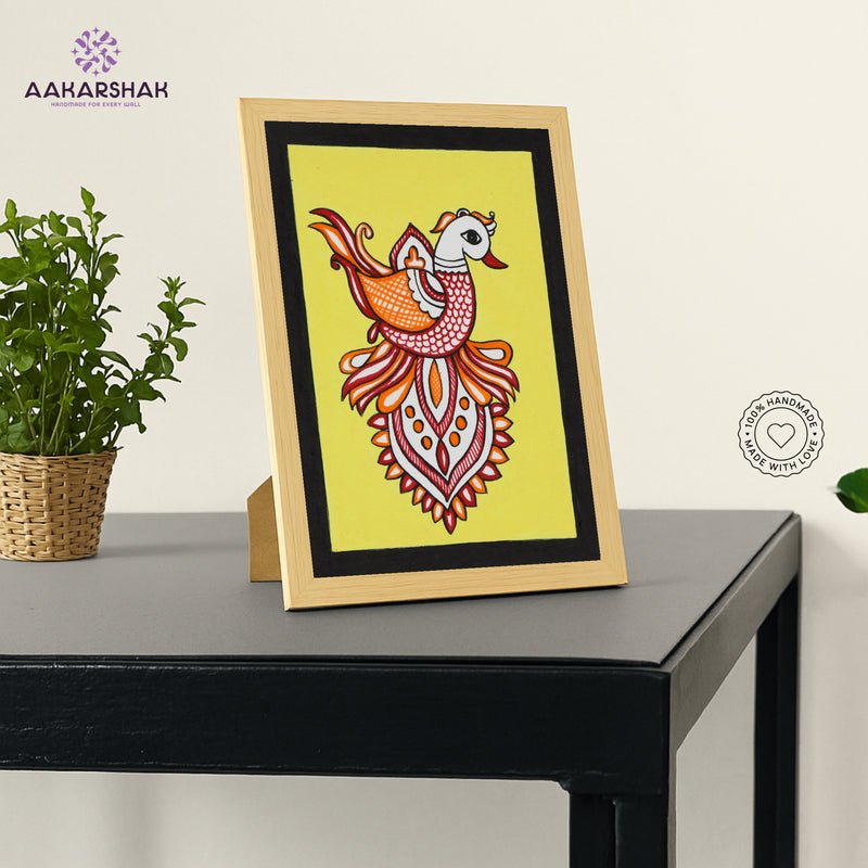 Close-up of detailed brushwork and traditional patterns in Madhubani painting