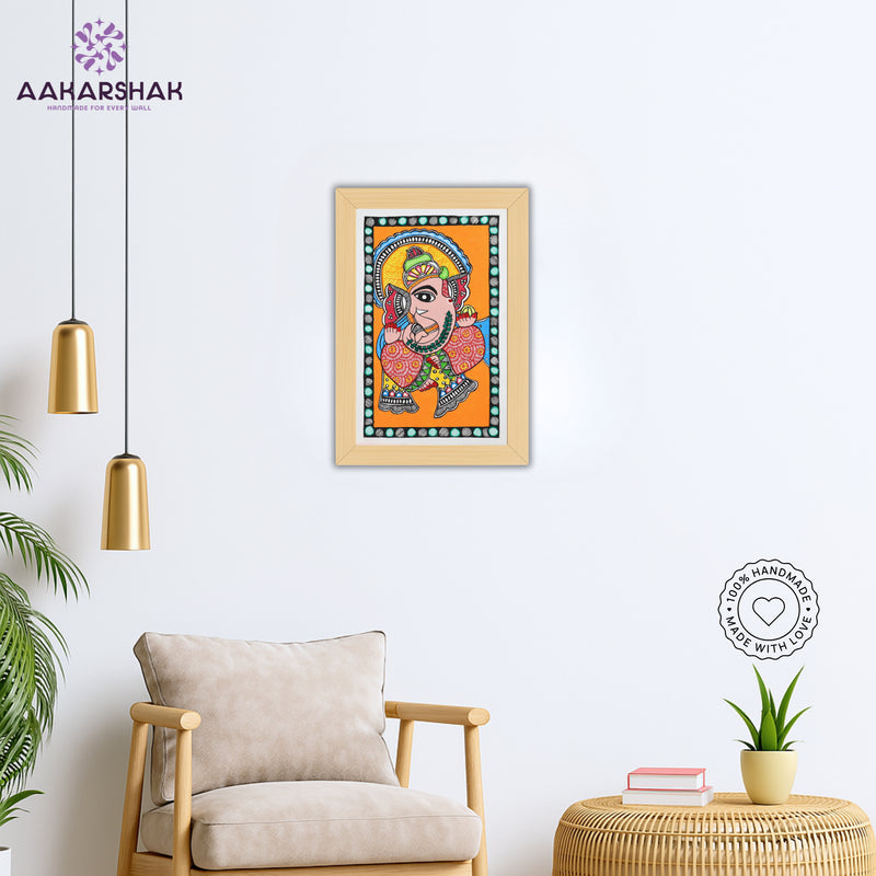 Traditional Indian wall painting displayed in modern home interior setting
