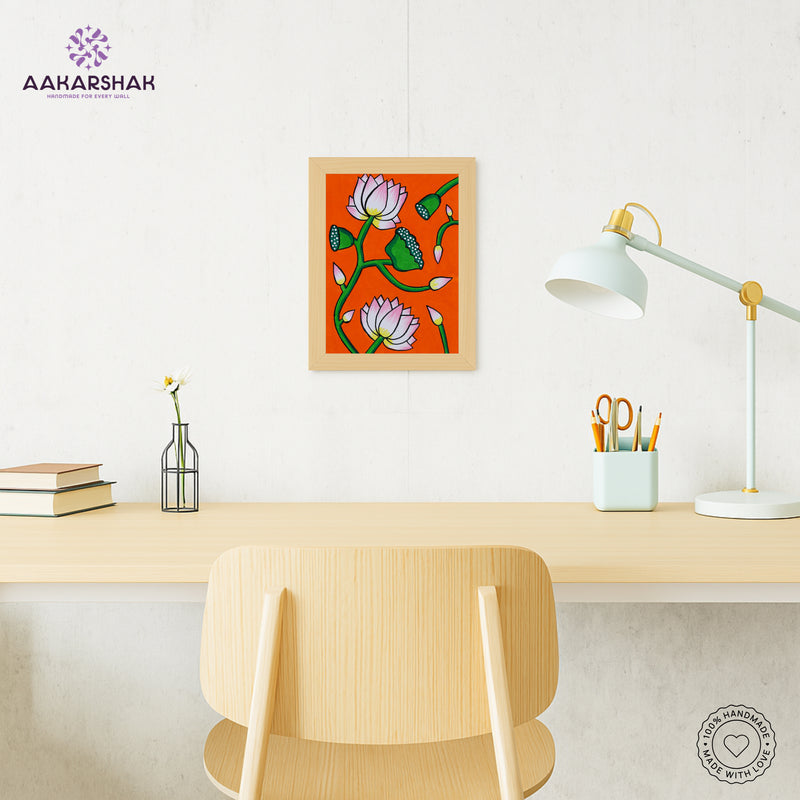 Handmade Pichwai Lotus Painting – Framed 6x8 Inch Wall Art