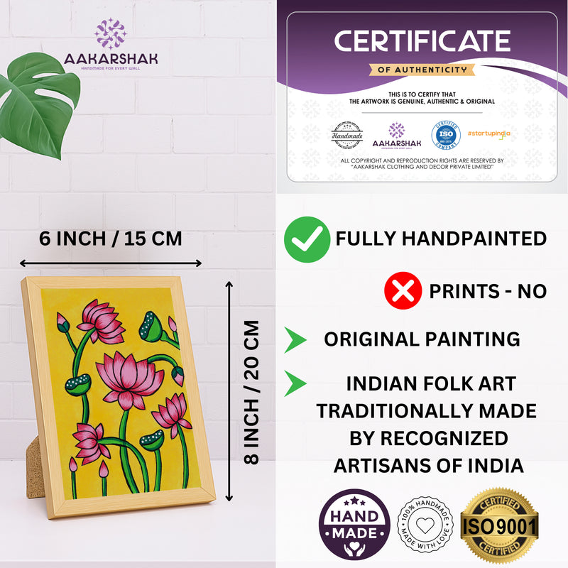 Handmade Pichwai Lotus Painting – Framed 6x8 Inch Wall Art