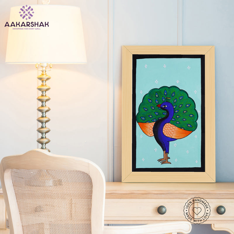 Traditional Pichwai painting on cloth with detailed background motifs – framed and ready to hang