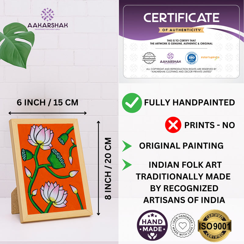 Handmade Pichwai Lotus Painting – Framed 6x8 Inch Wall Art