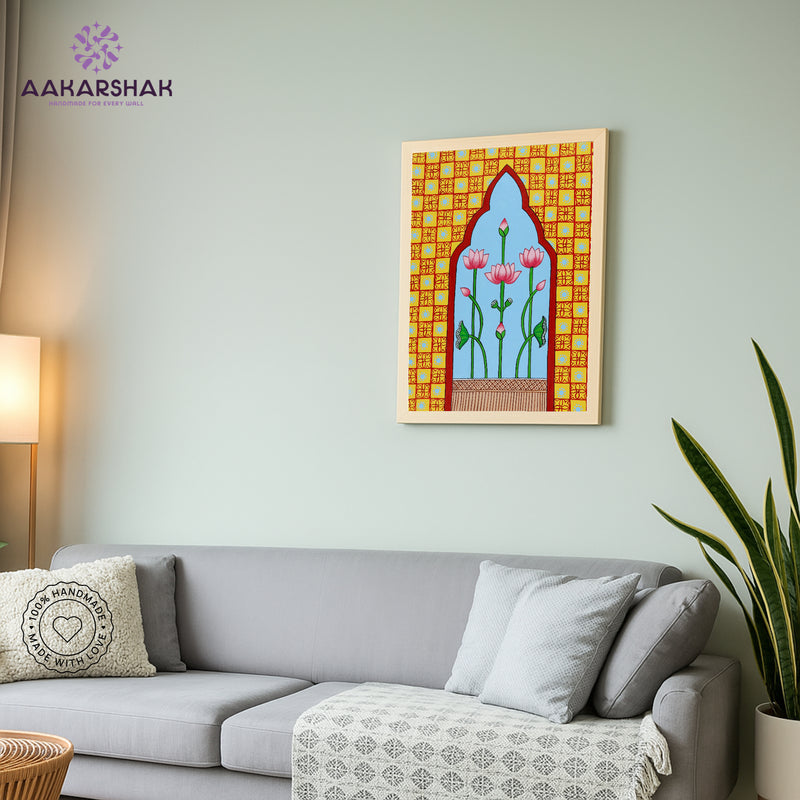 Pichwai wall art displayed in home interior – classic Indian folk painting