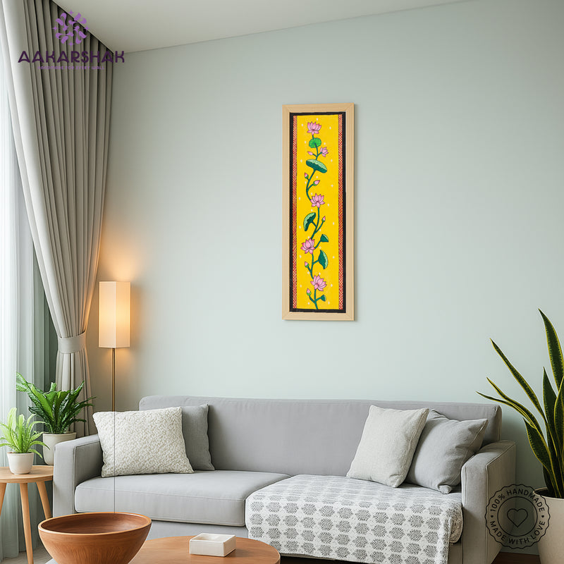Handmade Pichwai Lotus Painting – Framed 8x23 Inch Wall Art