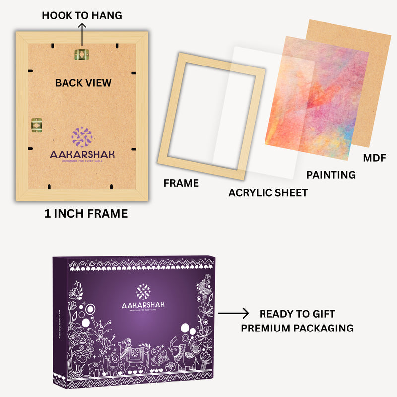 Framed Pichwai artwork with intricate floral patterns and cultural detailing