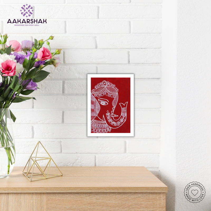Side view of framed Madhubani artwork with acrylic glass and wooden frame