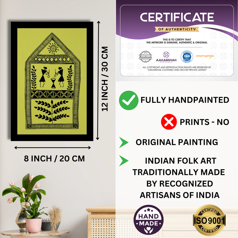 AAKARSHAK Warli Painting Handmade Village of Life Warli art Framed Traditional Indian paintings for Wall Living room Home decor Gifts - 8x12 Inch |(WBS105)