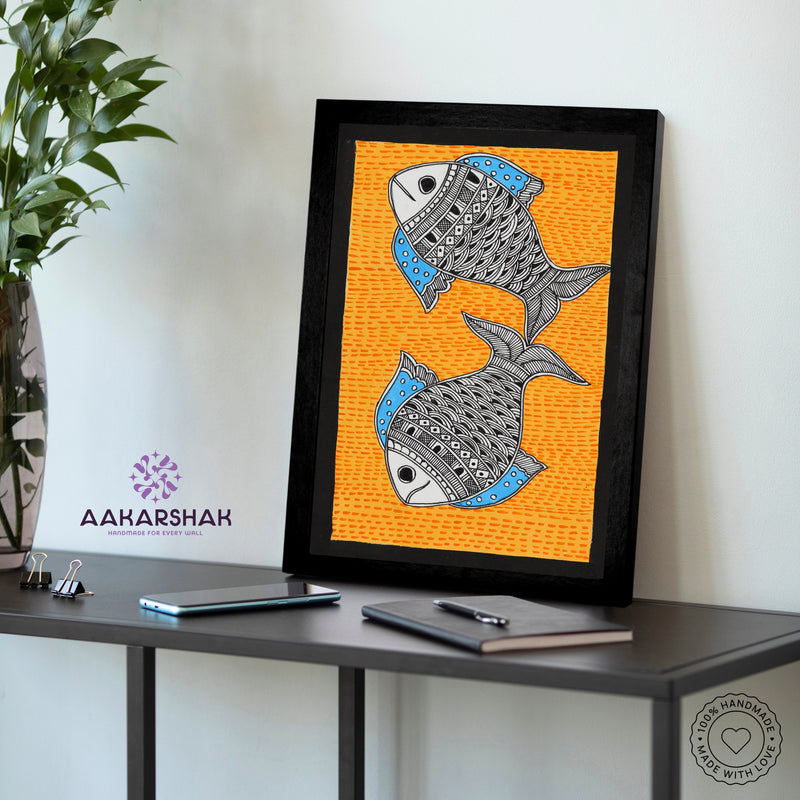 Traditional Indian wall painting displayed in modern home interior setting