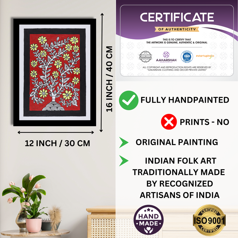 AAKARSHAK Kalamkari Painting Handmade Tree of life Kalamkari art Framed Traditional Indian paintings for Wall Living room Home decor Gifts - 12x16 Inch |(KME105)