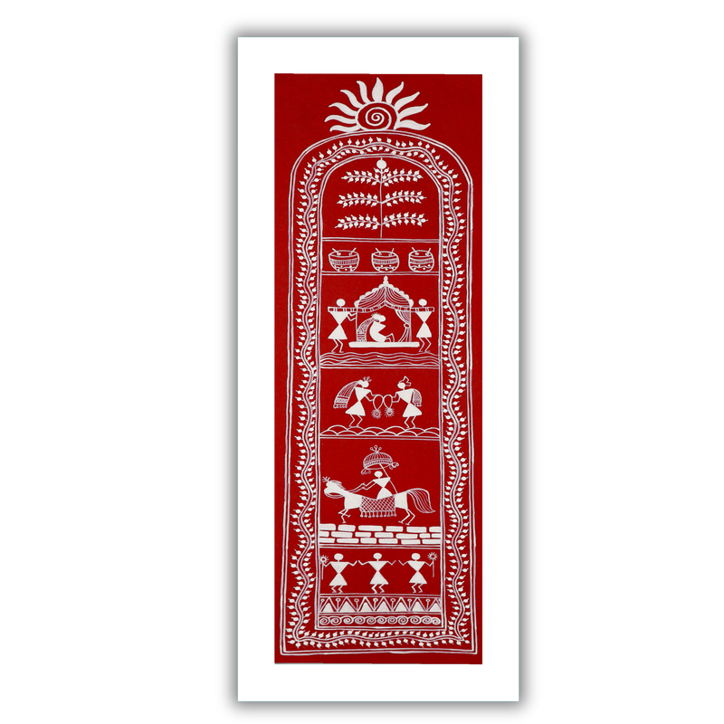 AAKARSHAK Warli Painting Handmade Wedding Warli art Framed Traditional Indian paintings for Wall Living room Home decor Gifts - 8x23 Inch |(WWLO105)
