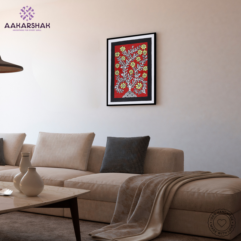 AAKARSHAK Kalamkari Painting Handmade Tree of life Kalamkari art Framed Traditional Indian paintings for Wall Living room Home decor Gifts - 12x16 Inch |(KME105)