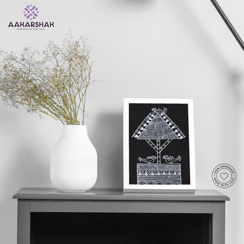 Tabletop or wall-mounted Warli painting framed with MDF back and acrylic front