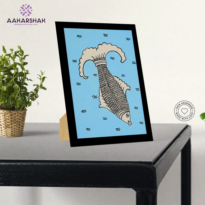 Tabletop or wall-mounted Kalamkari art framed with acrylic glass and wooden finish