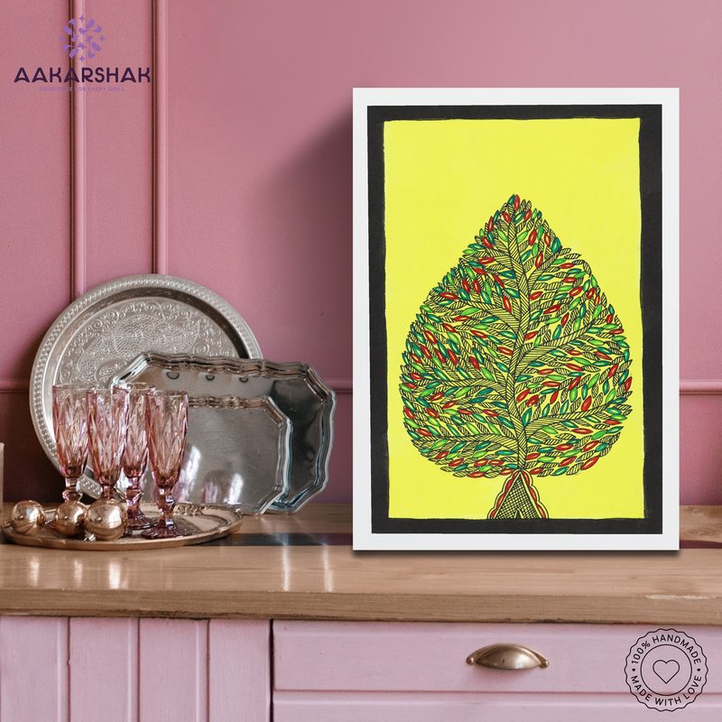 AAKARSHAK Madhubani Painting Handmade Tree Mithila art Framed Traditional Indian paintings for Wall Living room Home decor Gifts - 8x12 Inch |(WSM125)