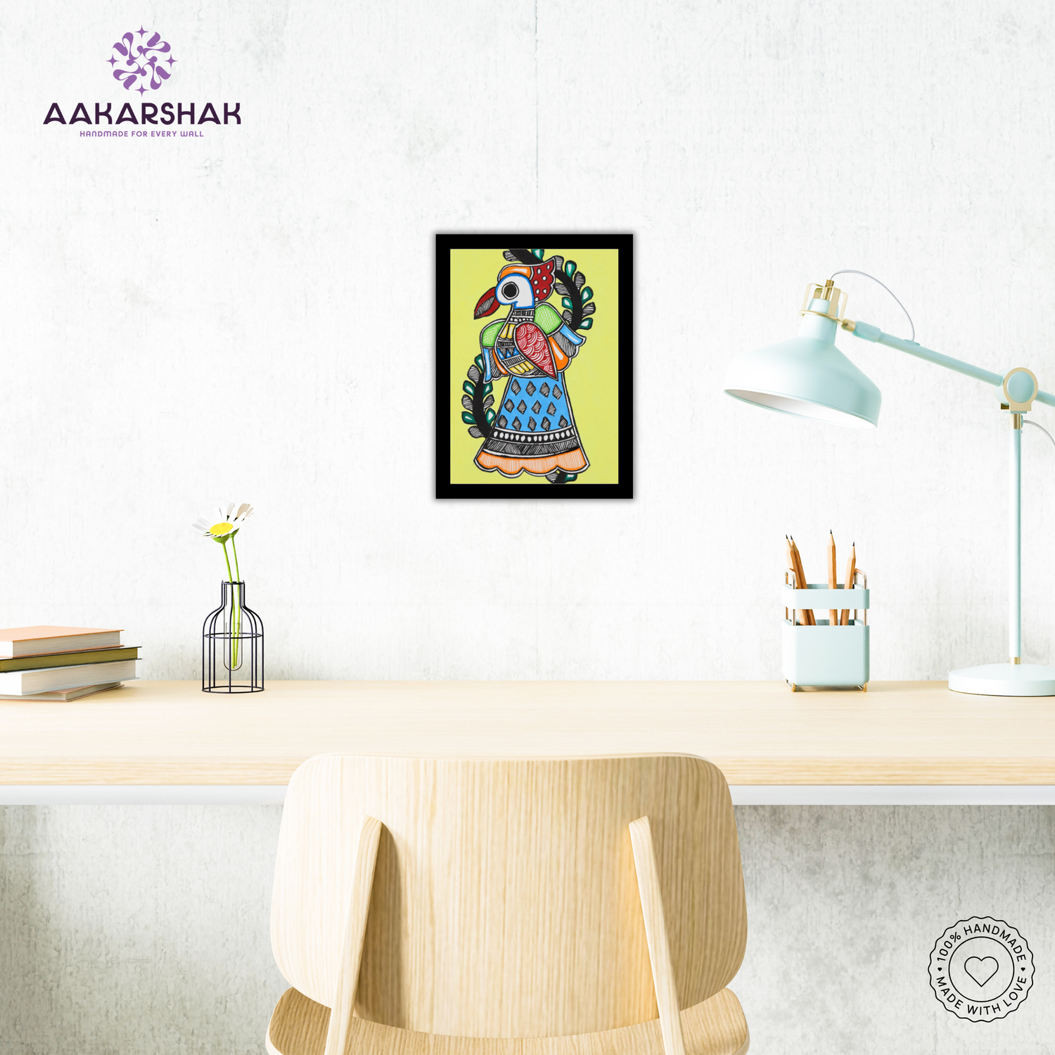 Peacock-themed handmade Madhubani painting – vibrant Mithila artwork for home décor