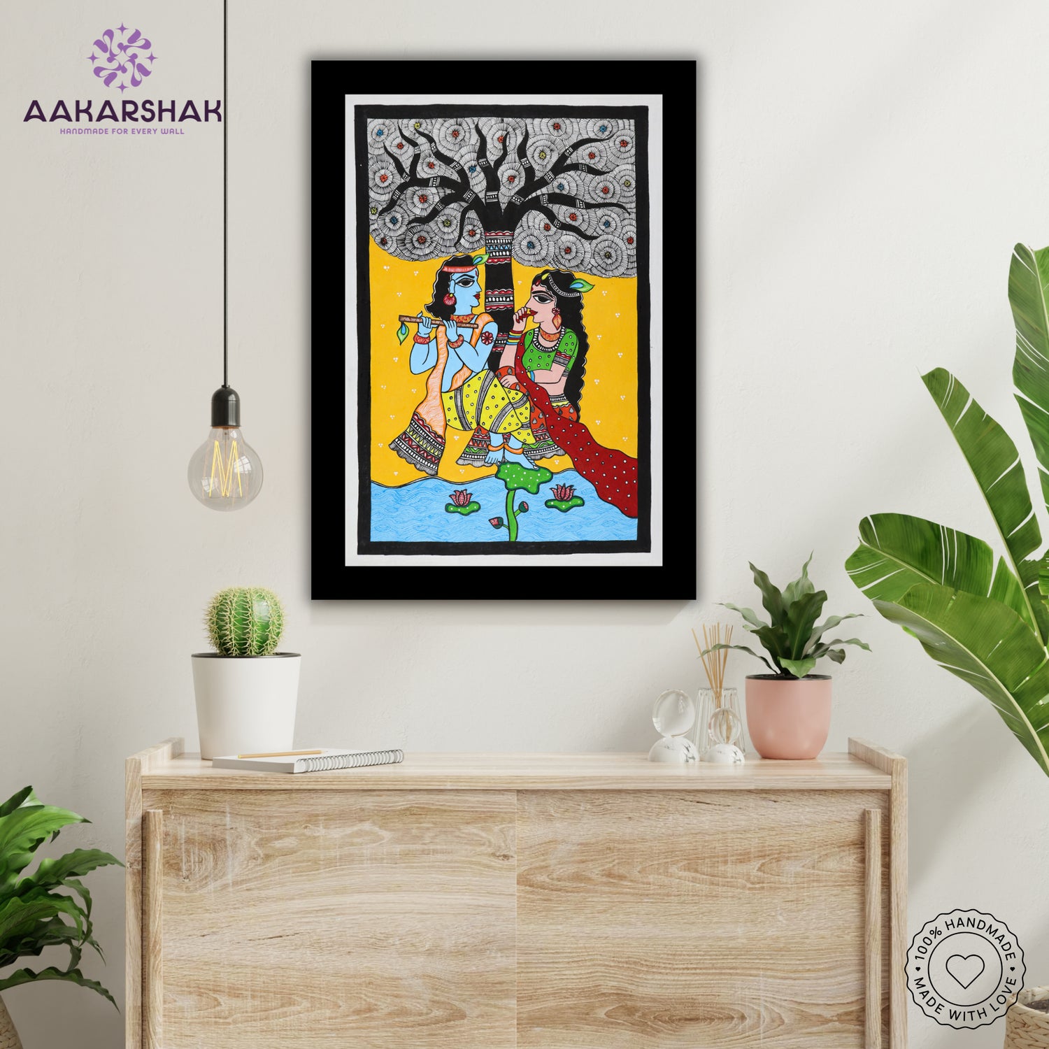 Close-up of detailed brushwork and traditional patterns in Madhubani painting
