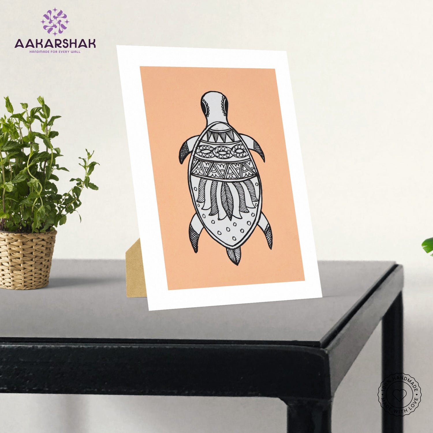 Traditional Indian wall painting displayed in modern home interior setting
