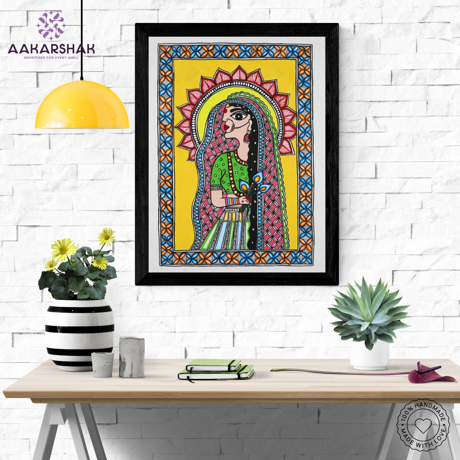 Close-up of detailed brushwork and traditional patterns in Madhubani painting
