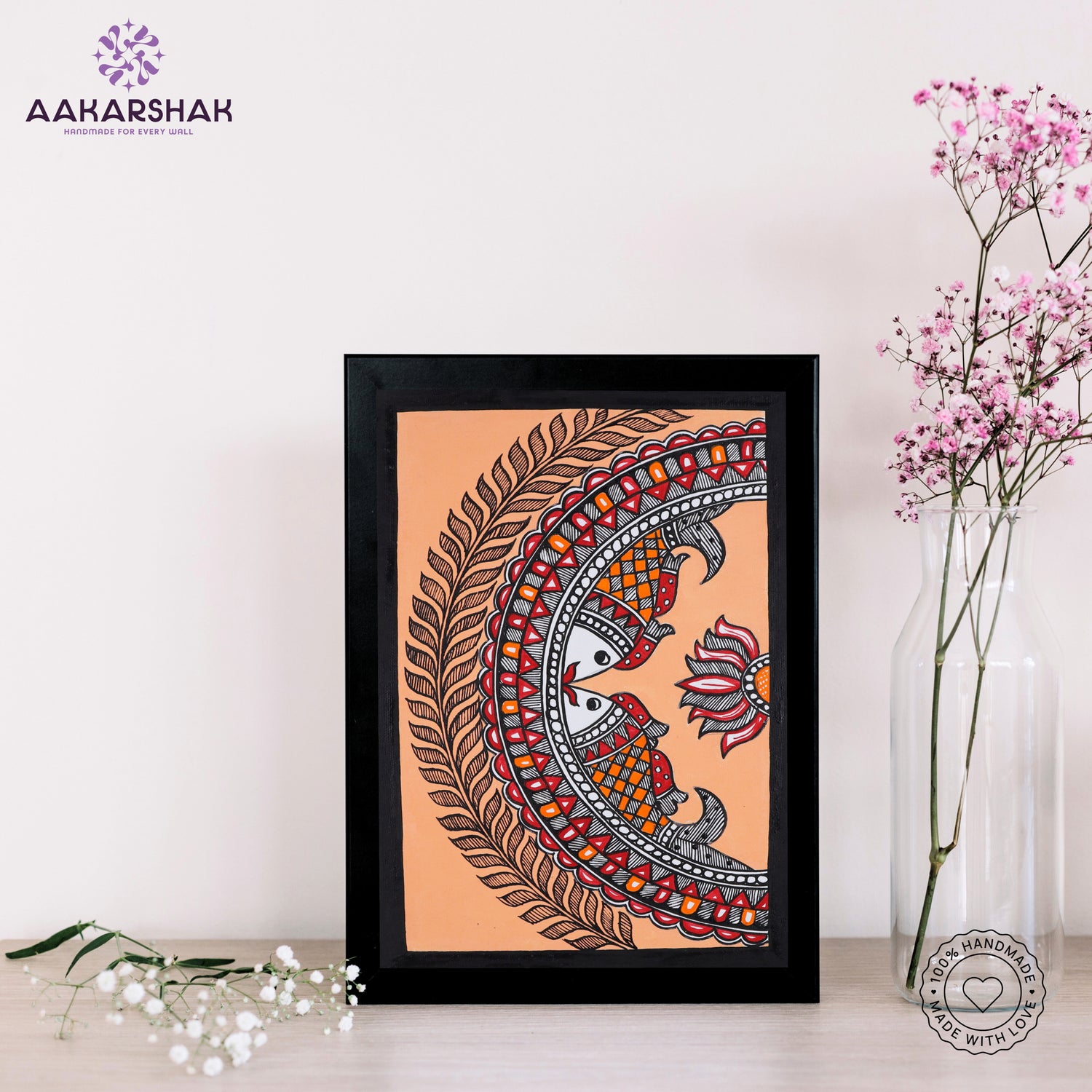 Close-up of detailed brushwork and traditional patterns in Madhubani painting
