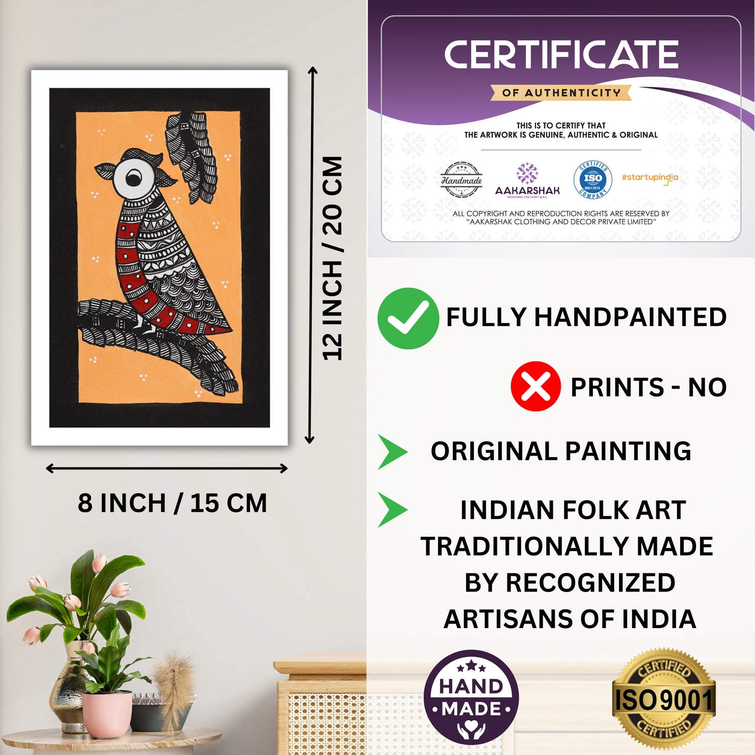 ISO certified handmade painting with authenticity certificate included
