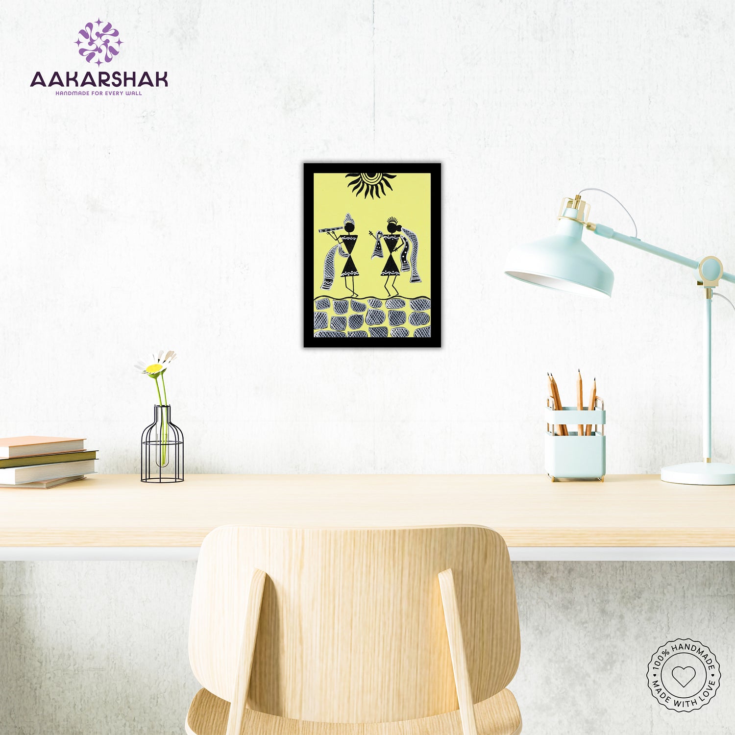Traditional Warli painting displayed in modern interior – Indian folk wall art
