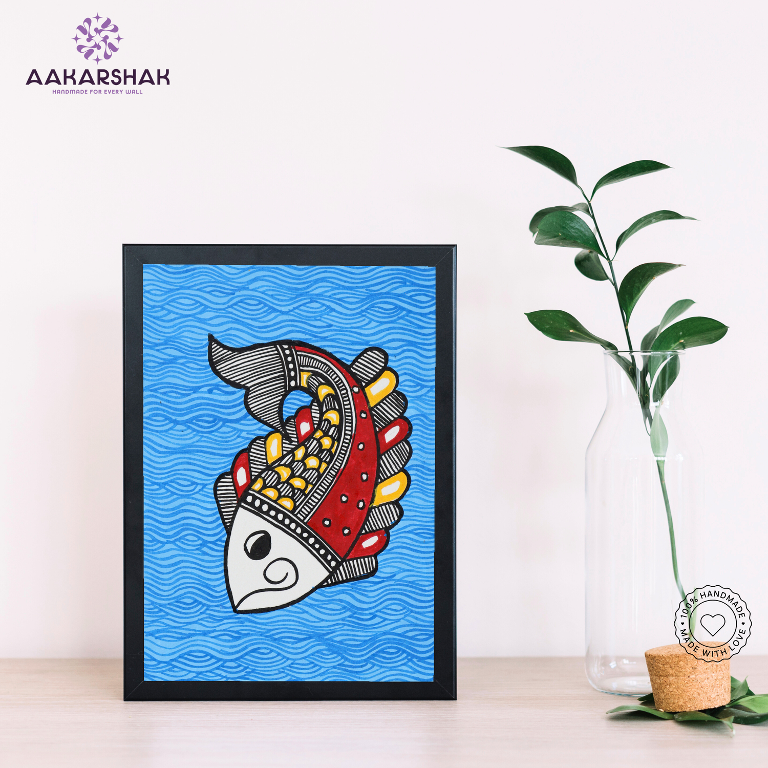 Intricate Fish and Lotus motifs in Madhubani Painting – Mithila folk art