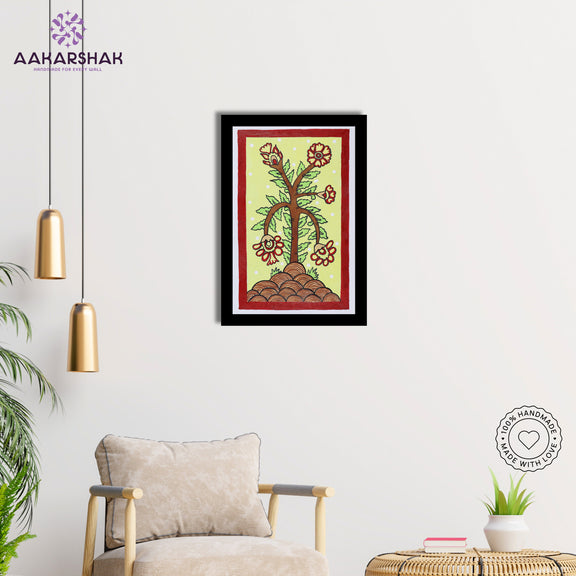 Close-up view of hand-painted Kalamkari design using traditional pen and dye technique
