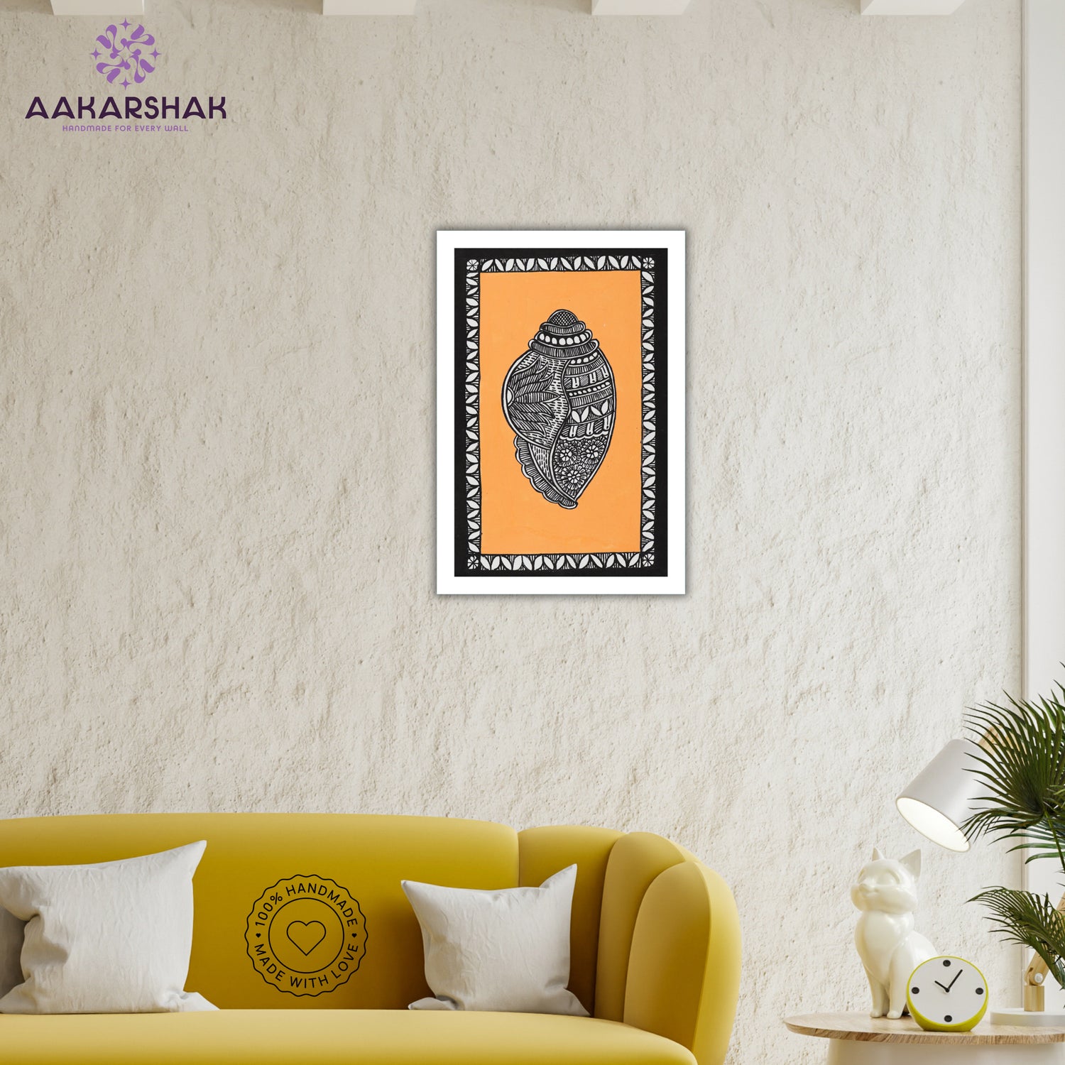 Side view of framed Madhubani artwork with acrylic glass and wooden frame
