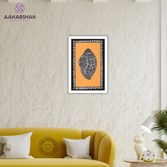 Side view of framed Madhubani artwork with acrylic glass and wooden frame
