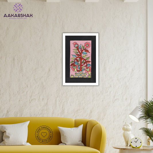 Image Handmade Kalamkari Flower Painting – Framed  8x12 Inch Wall Art