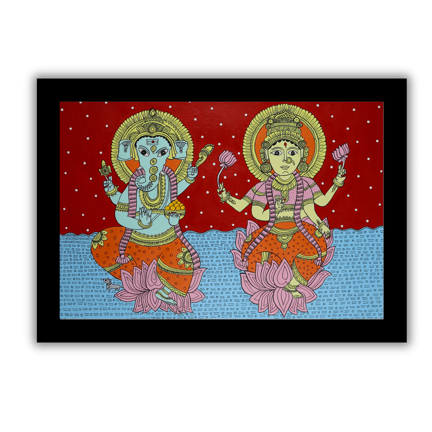 AAKARSHAK Kalamkari Painting Handmade Ganesh Laxmi Kalamkari art Framed Traditional Indian paintings for Wall Living room Home decor Gifts - 17x24 Inch |(KLR106)