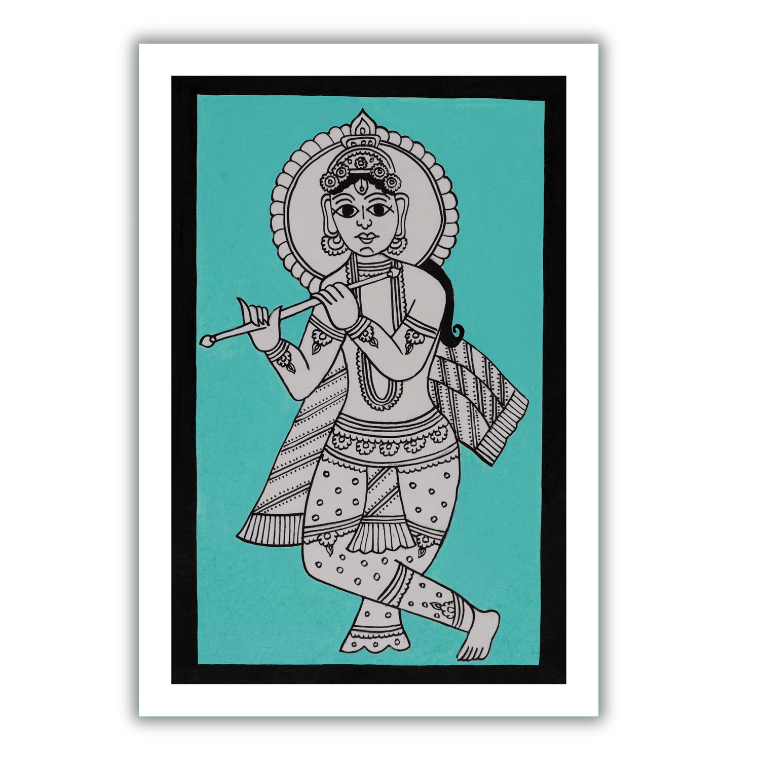 AAKARSHAK Kalamkari Painting Handmade Krishna Kalamkari art Framed Traditional Indian paintings for Wall Living room Home decor Gifts - 8x12 Inch |(KSL103)