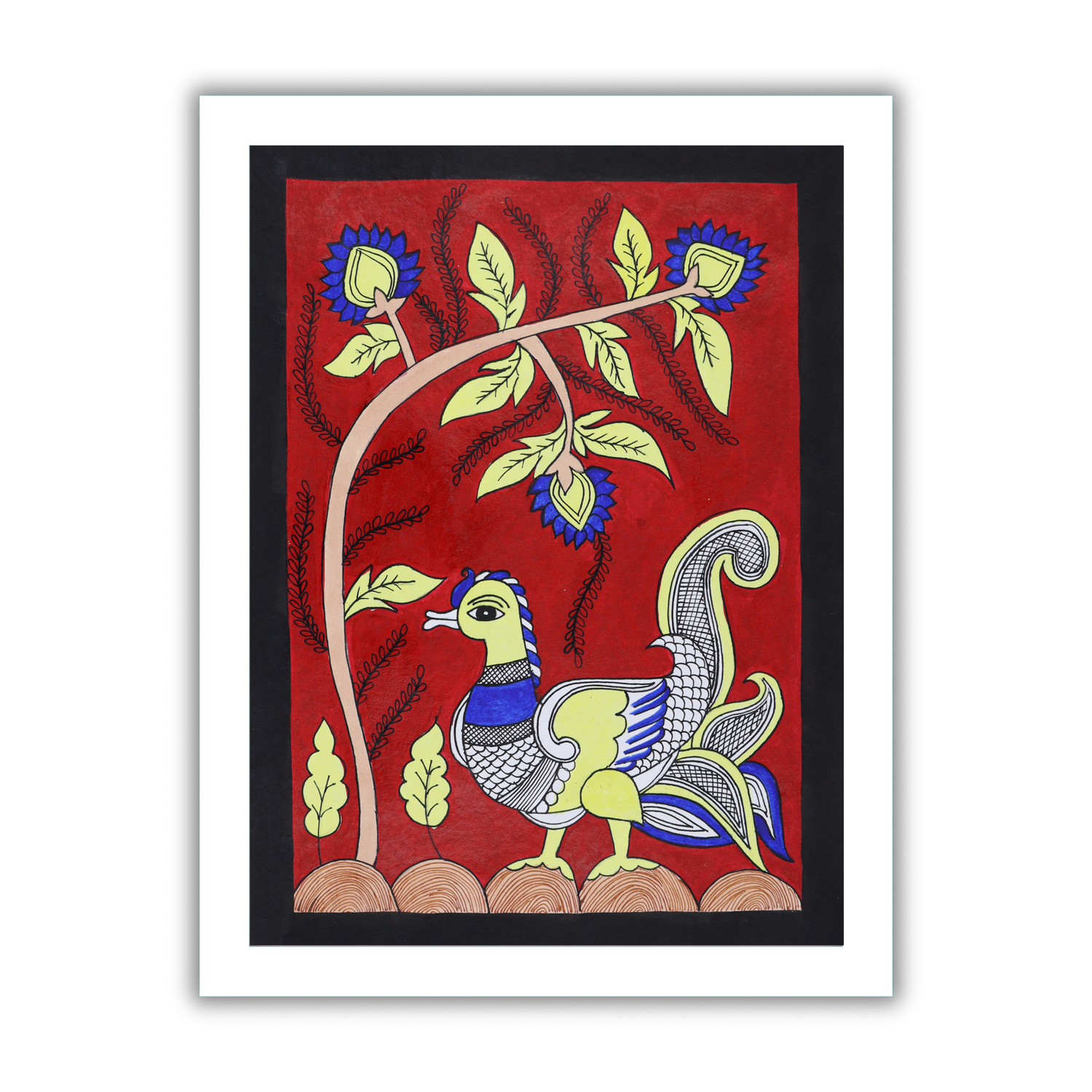 AAKARSHAK Kalamkari Painting Handmade Peacock Kalamkari art Framed Traditional Indian paintings for Wall Living room Home decor Gifts - 12x16 Inch |(KMD101)