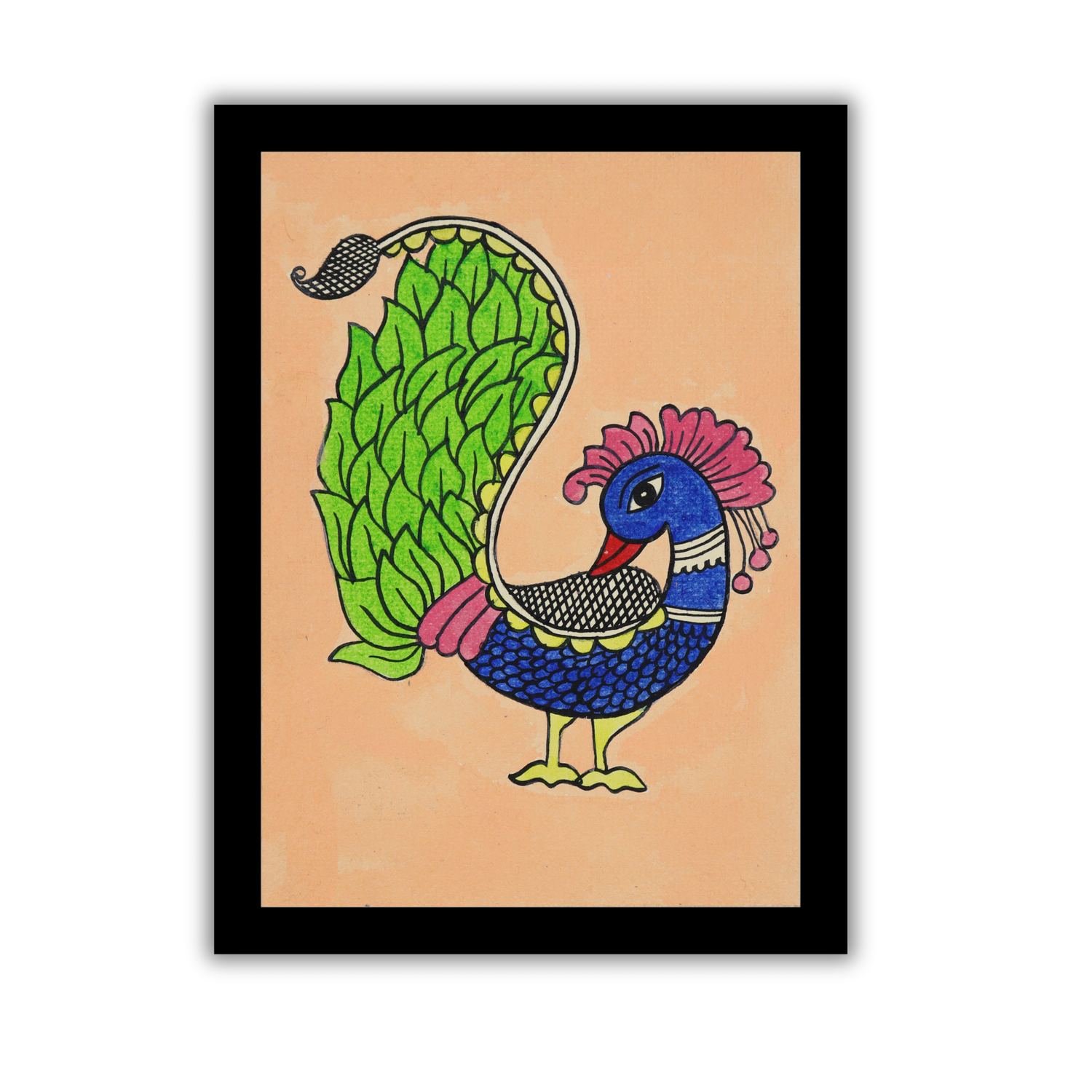 AAKARSHAK Kalamkari Painting Handmade Peacock Kalamkari art Framed Traditional Indian paintings for Wall Living room Home decor Gifts - 6x8 Inch |(KMI105)
