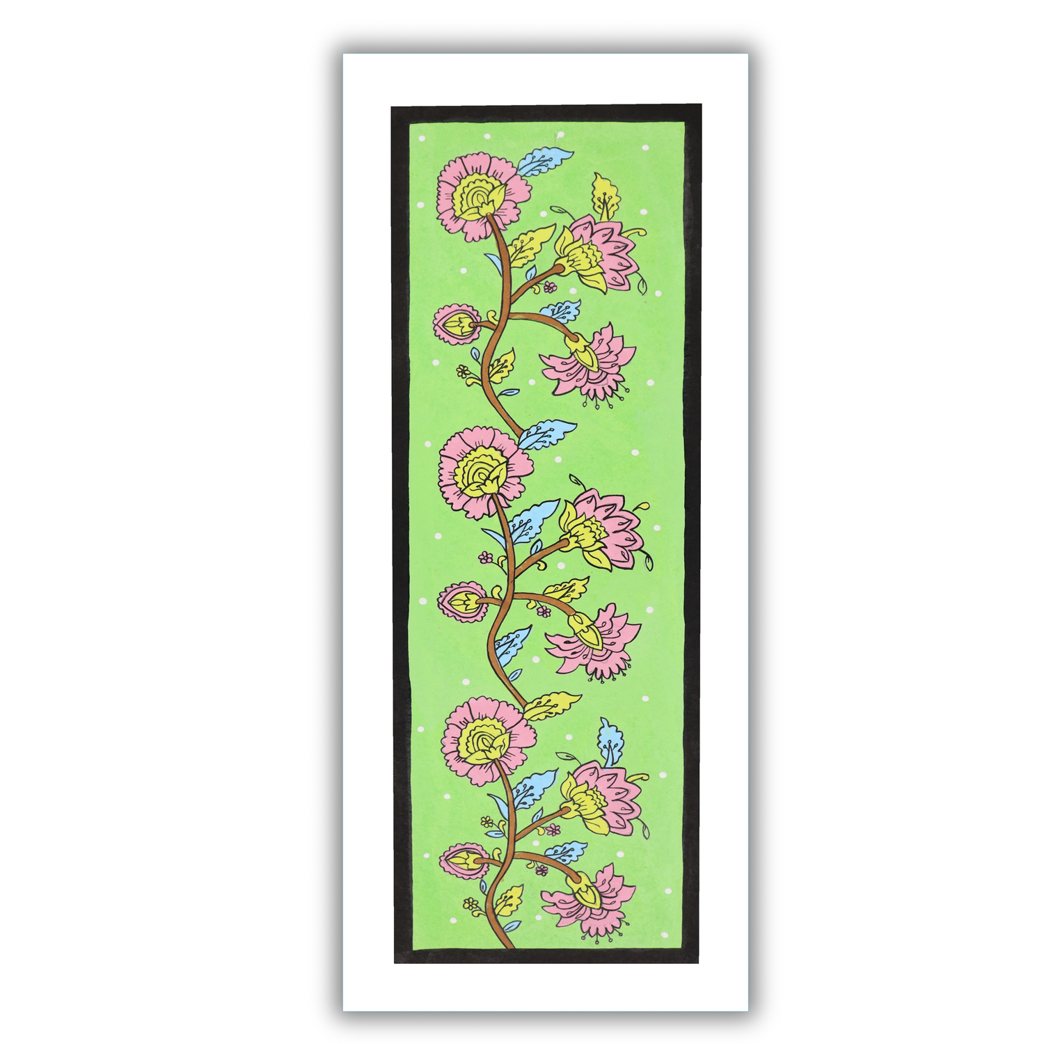 AAKARSHAK Kalamkari Painting Handmade Flower Kalamkari art Framed Traditional Indian paintings for Wall Living room Home decor Gifts - 8x23 Inch |(KLO103)