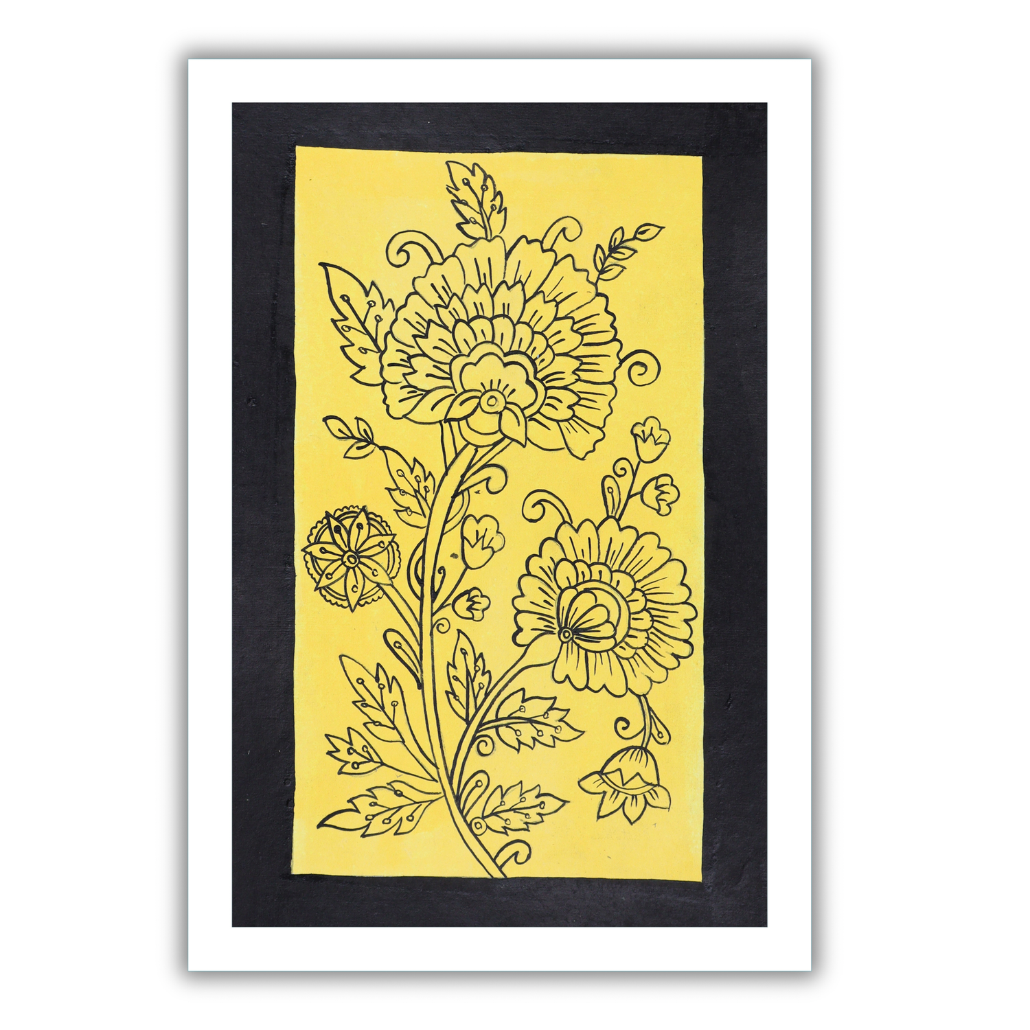 AAKARSHAK Kalamkari Painting Handmade Flower Kalamkari art Framed Traditional Indian paintings for Wall Living room Home decor Gifts - 8x12 Inch |(KSL107)