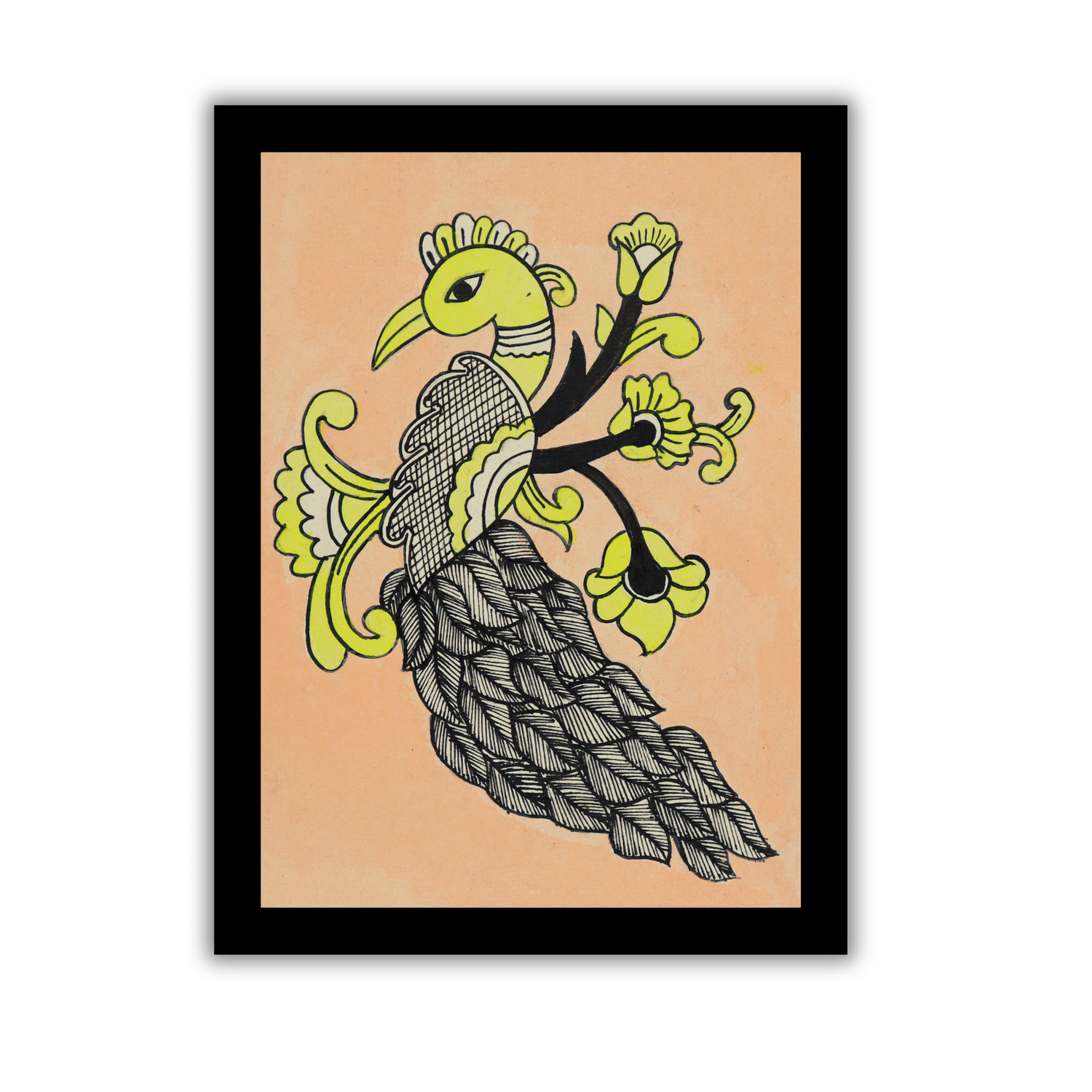 AAKARSHAK Kalamkari Painting Handmade Peacock Kalamkari art Framed Traditional Indian paintings for Wall Living room Home decor Gifts - 6x8 Inch |(KMI106)