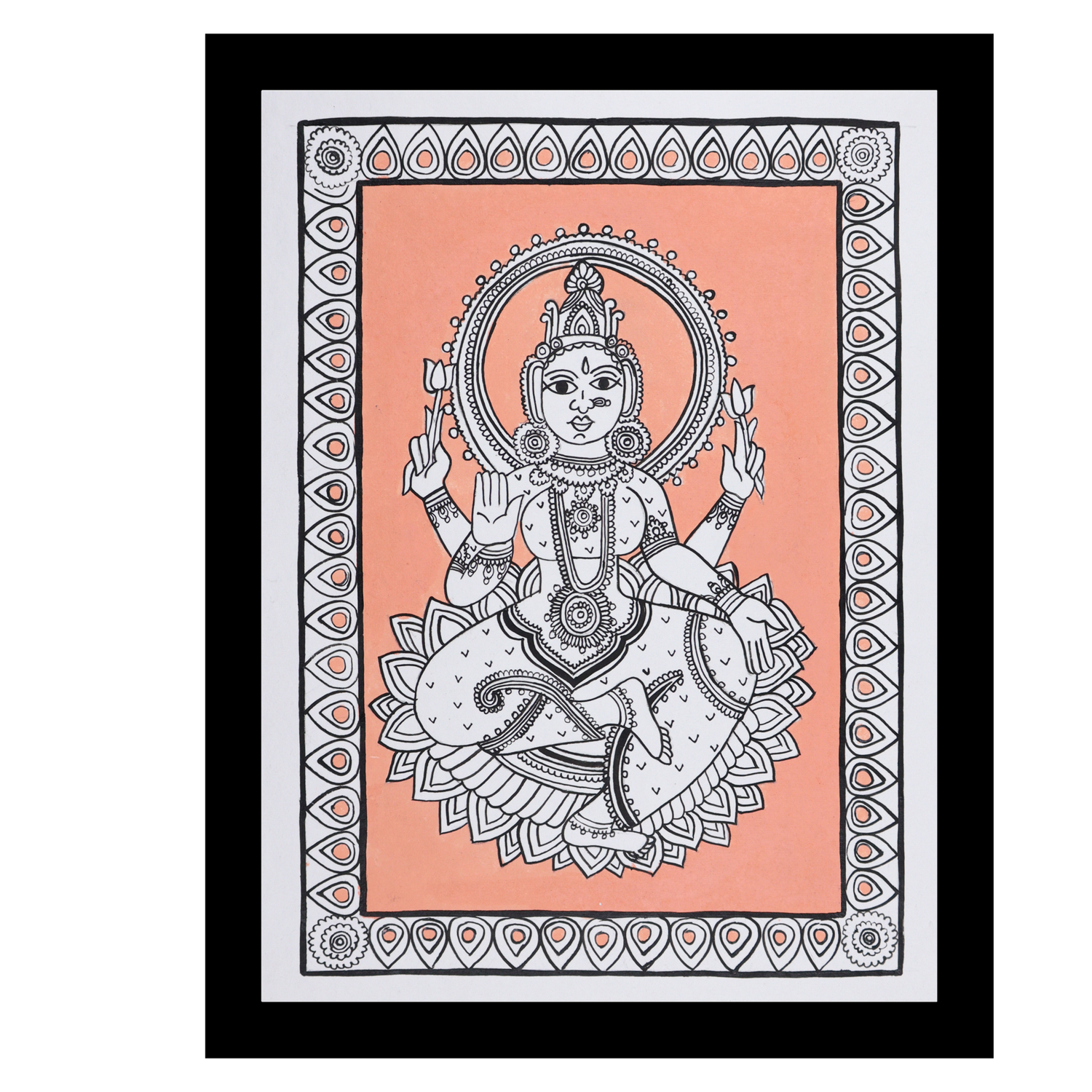 AAKARSHAK Kalamkari Painting Handmade Laxmi Kalamkari art Framed Traditional Indian paintings for Wall Living room Home decor Gifts - 12x16 Inch |(KME102)