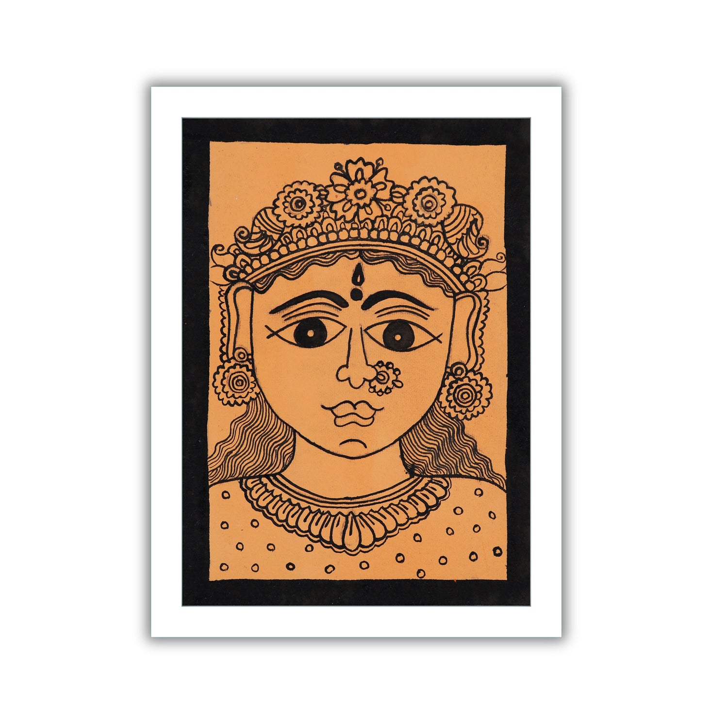 Handmade Kalamkari painting with elephant motif, framed for wall decor – traditional Indian folk art
